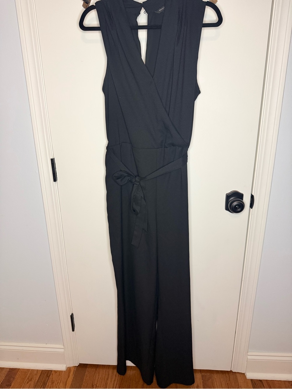 Banana Republic Black Sleeveless Faux-Wrap Jumpsuit with Waist Tie